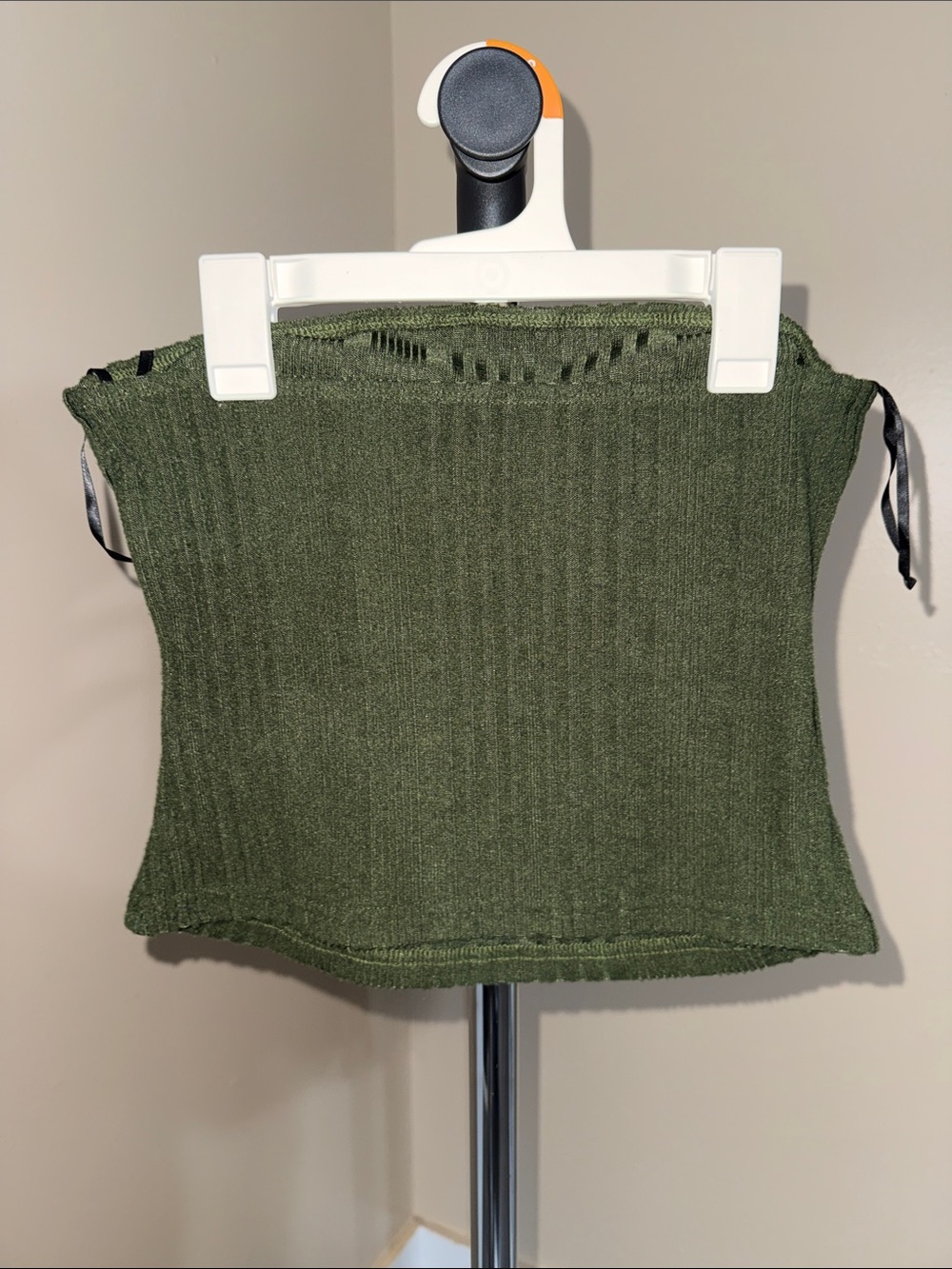 SHEIN Olive Green Ribbed Strapless Tube Top
